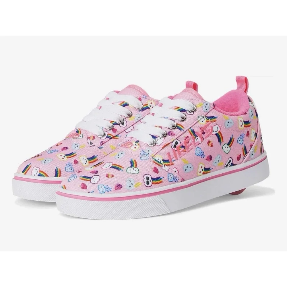 Heelys Pro 20 Prints Youth 6 Women 7 Pink Skate Shoe‎ Rainbow Graphic Laces EUC